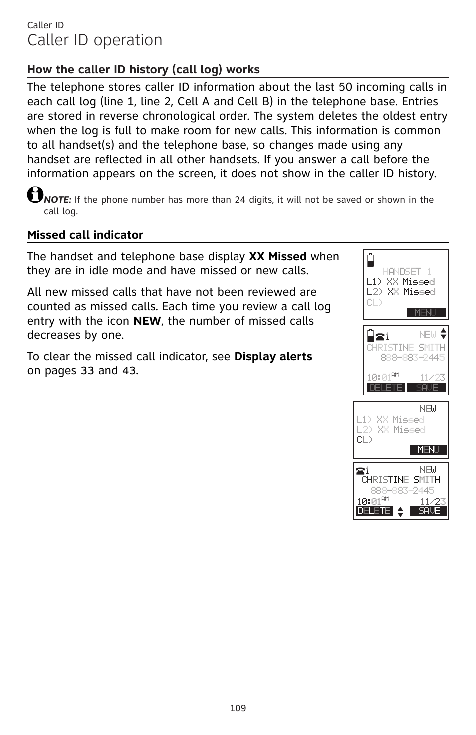 Caller id operation | AT&T TL86109 User Manual | Page 115 / 166