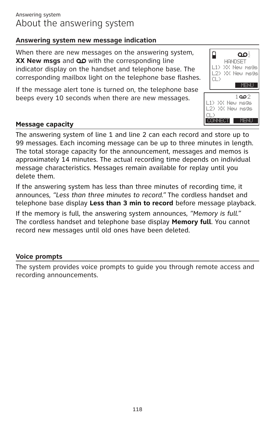 About the answering system | AT&T TL86109 User Manual | Page 124 / 166