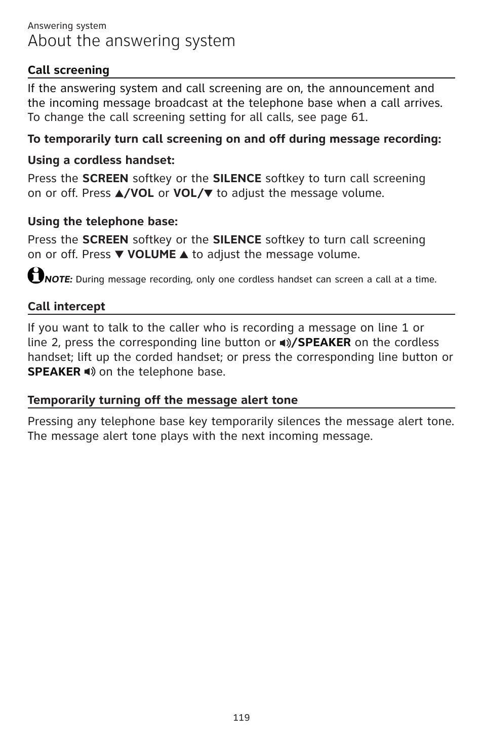 About the answering system | AT&T TL86109 User Manual | Page 125 / 166
