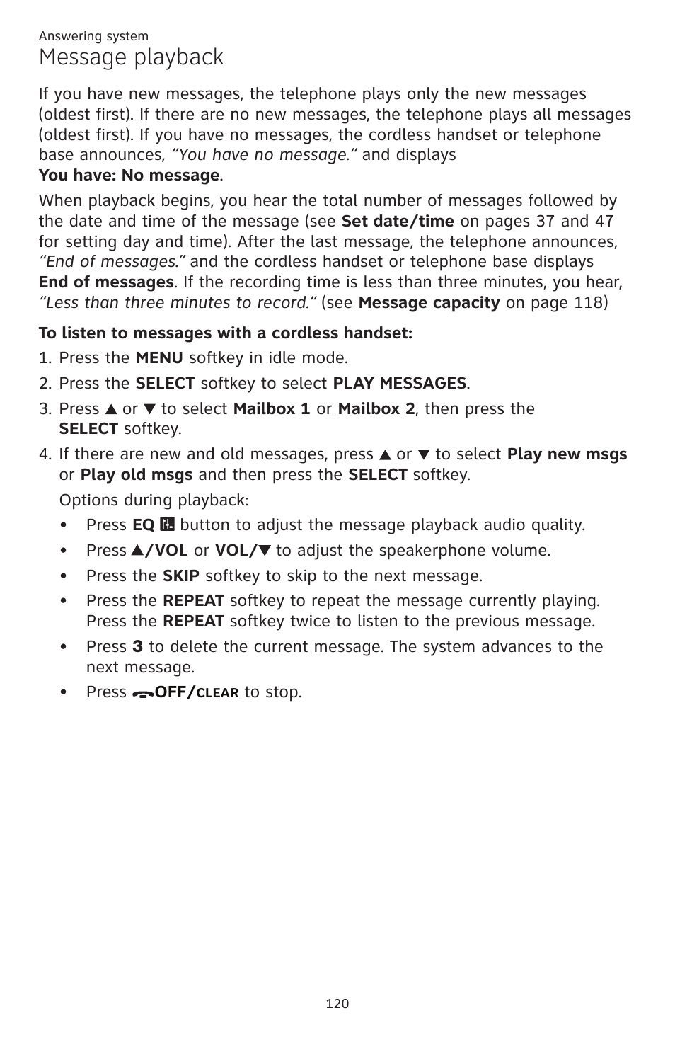 Message playback | AT&T TL86109 User Manual | Page 126 / 166
