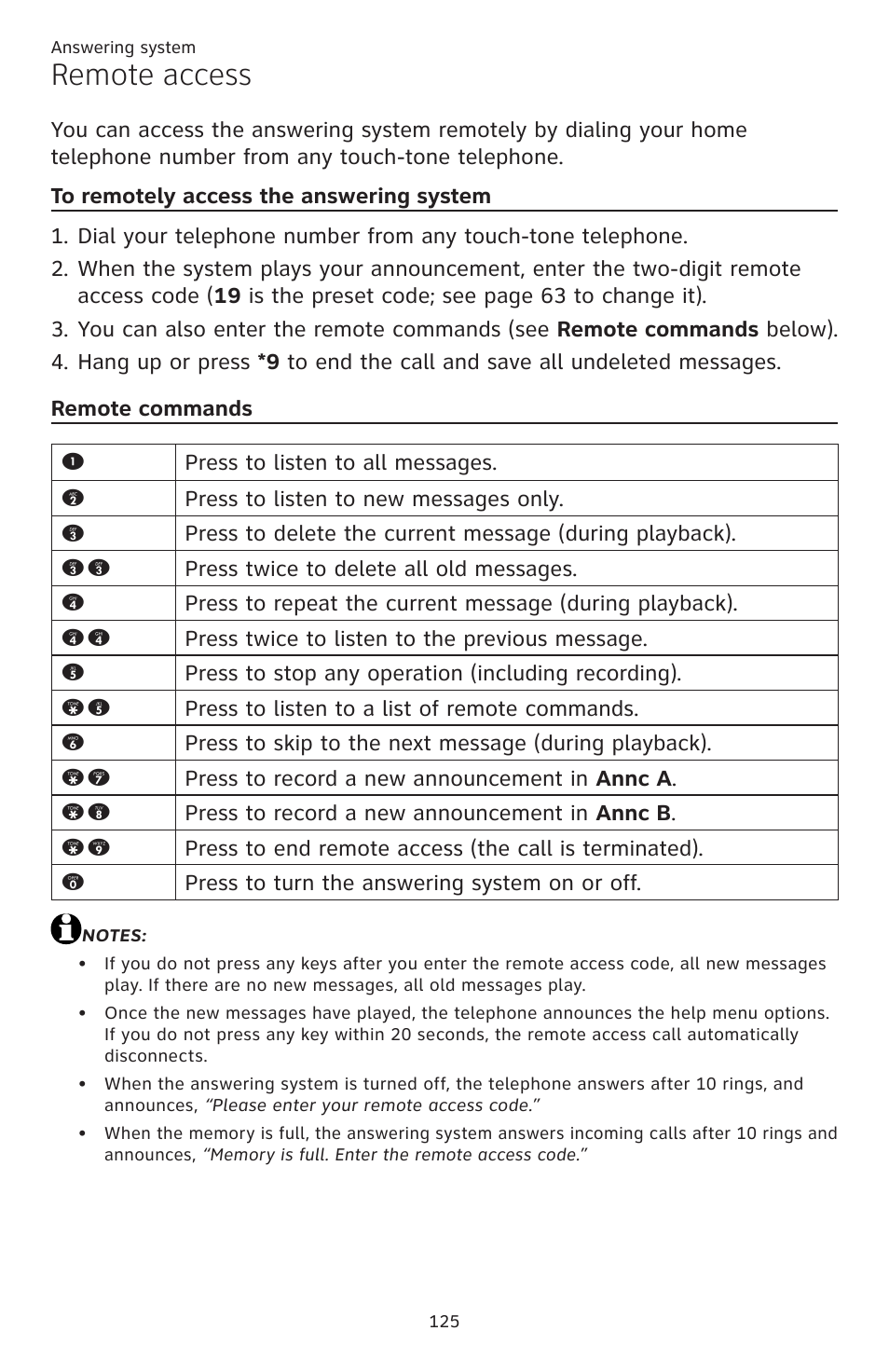 Remote access | AT&T TL86109 User Manual | Page 131 / 166