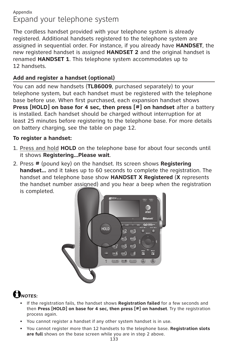 Expand your telephone system, Add and register a handset (optional) | AT&T TL86109 User Manual | Page 139 / 166