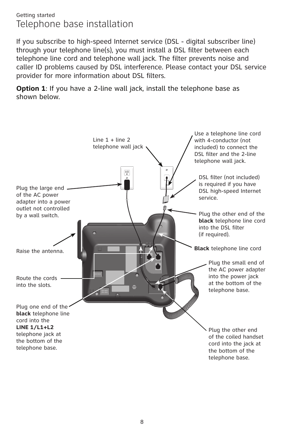 Telephone base installation | AT&T TL86109 User Manual | Page 14 / 166