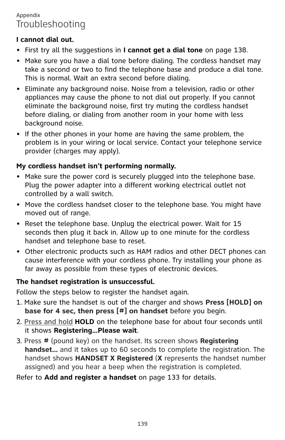 Troubleshooting | AT&T TL86109 User Manual | Page 145 / 166