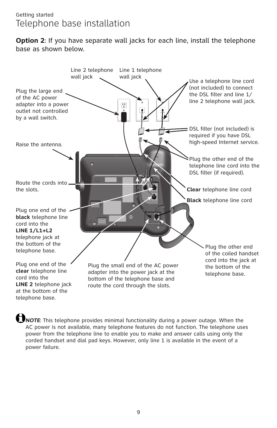 Telephone base installation | AT&T TL86109 User Manual | Page 15 / 166