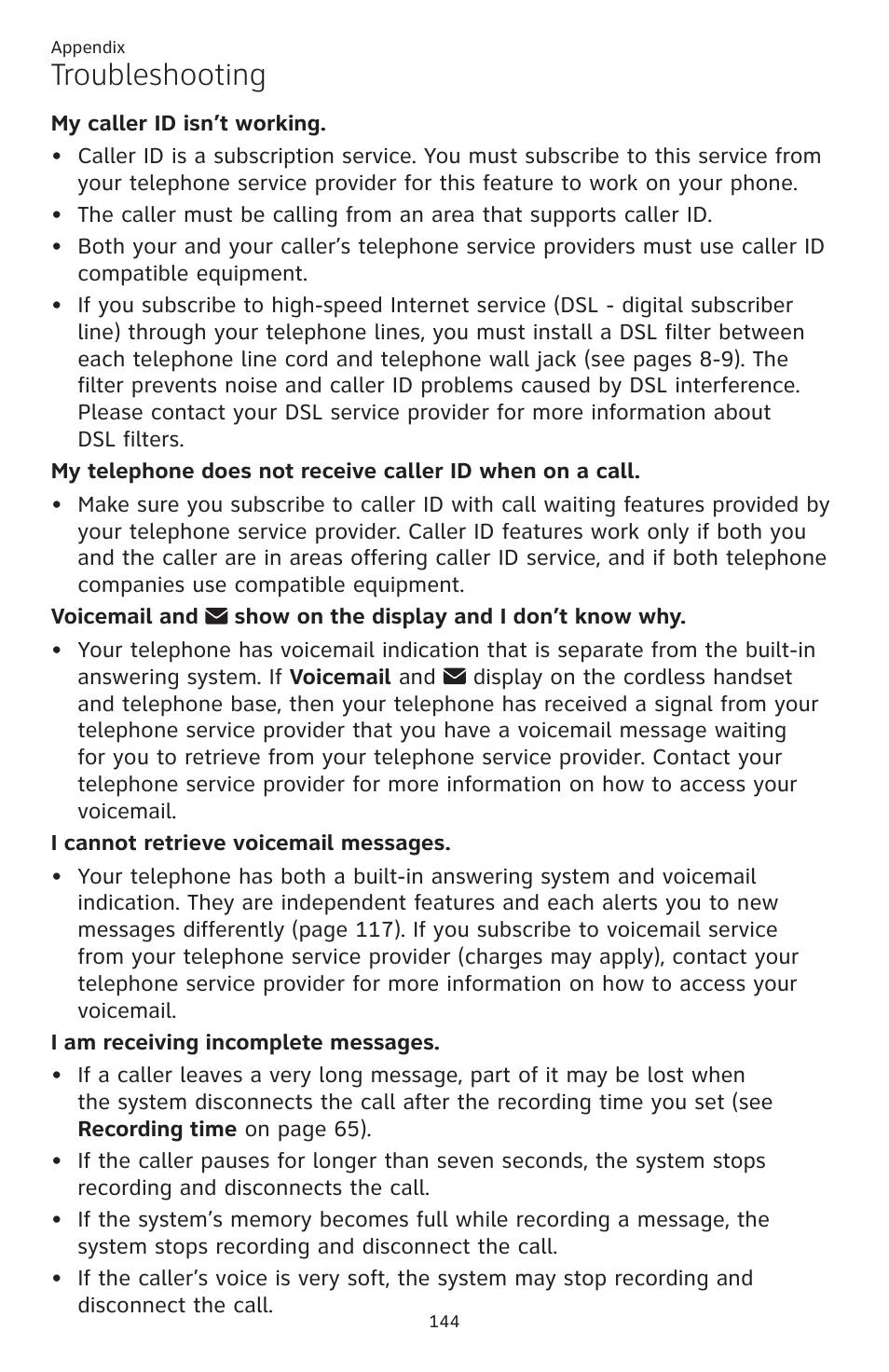 Troubleshooting | AT&T TL86109 User Manual | Page 150 / 166