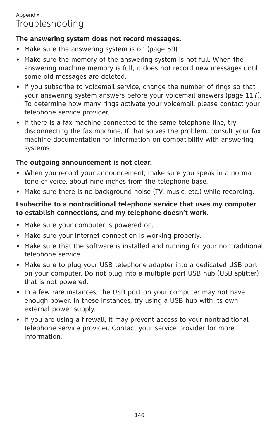 Troubleshooting | AT&T TL86109 User Manual | Page 152 / 166