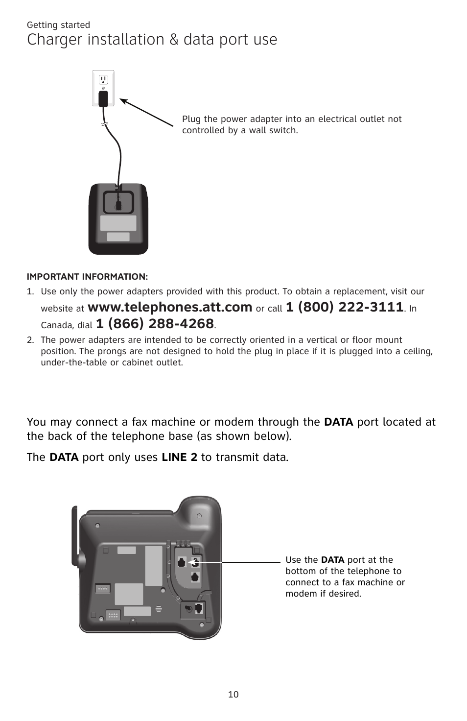Charger installation & data port use | AT&T TL86109 User Manual | Page 16 / 166