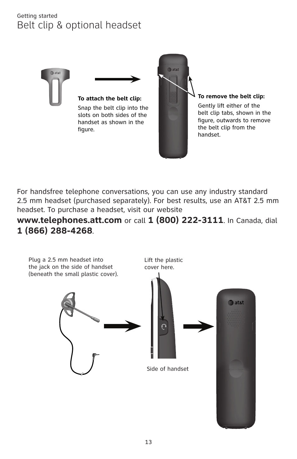 Belt clip & optional headset | AT&T TL86109 User Manual | Page 19 / 166
