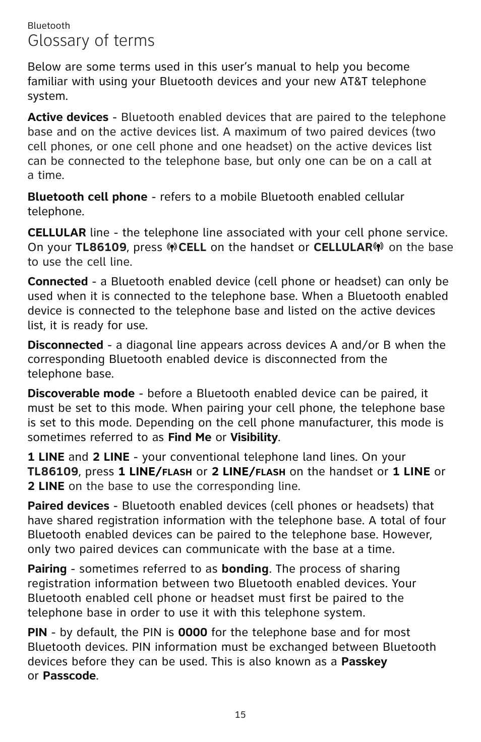 Glossary of terms | AT&T TL86109 User Manual | Page 21 / 166