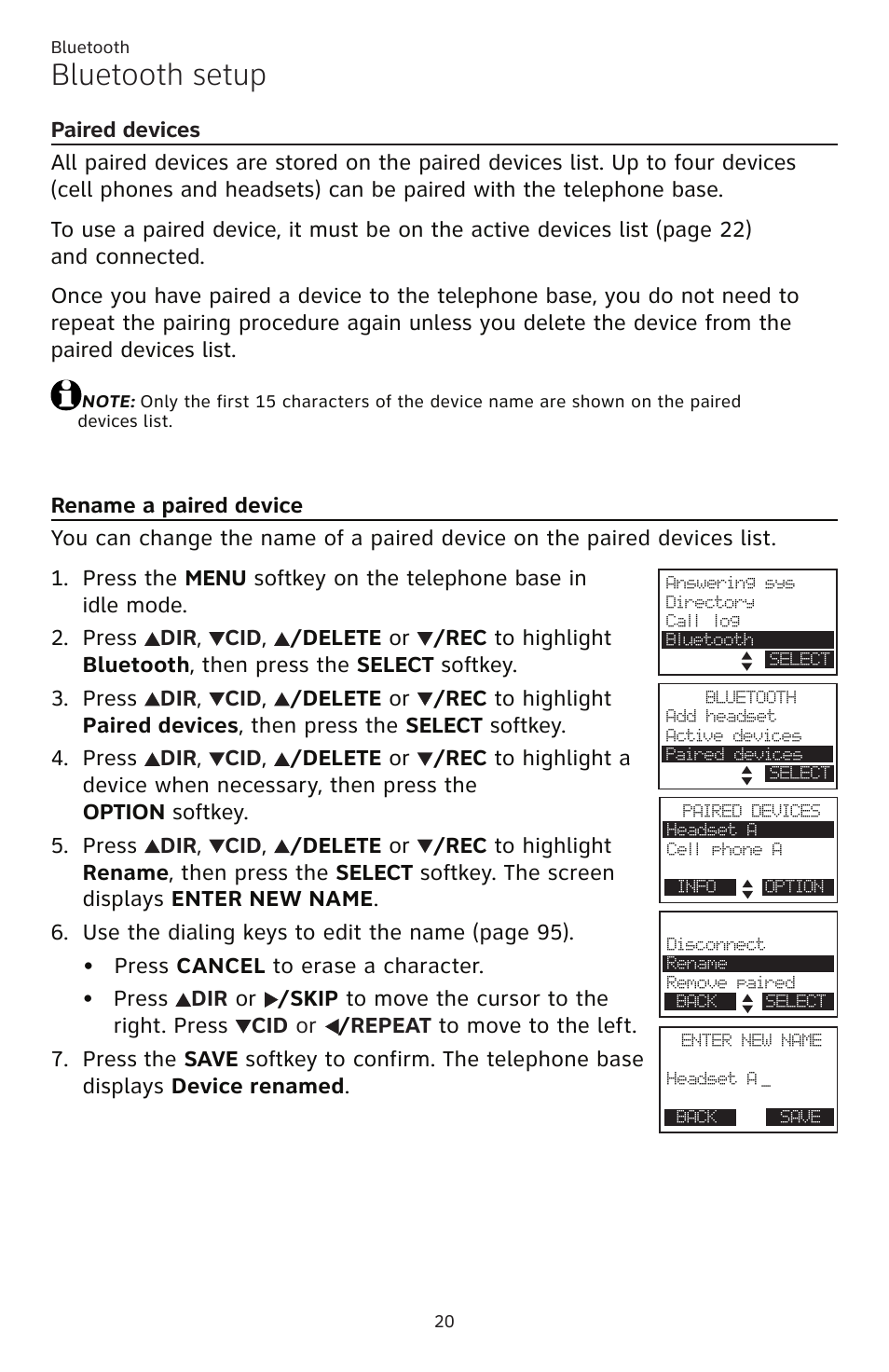 Paired devices rename a paired device, Bluetooth setup | AT&T TL86109 User Manual | Page 26 / 166