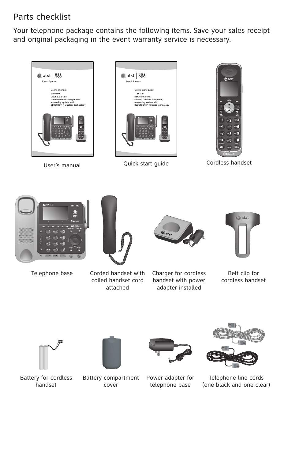 Parts checklist | AT&T TL86109 User Manual | Page 3 / 166