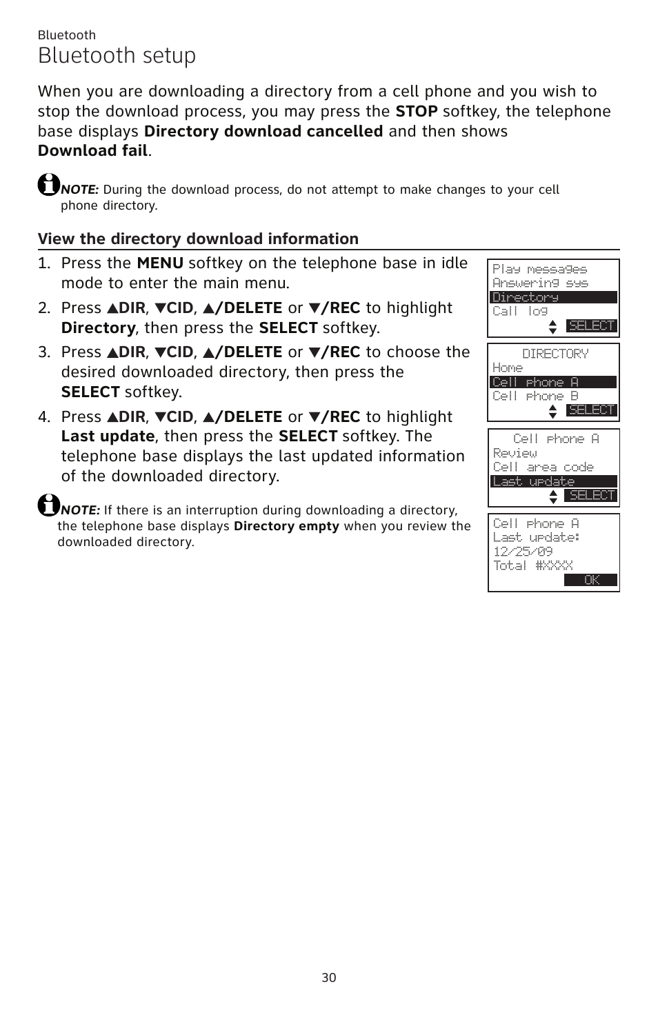 View the directory download information, Bluetooth setup | AT&T TL86109 User Manual | Page 36 / 166
