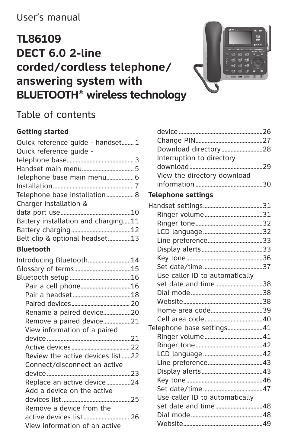 AT&T TL86109 User Manual | Page 4 / 166
