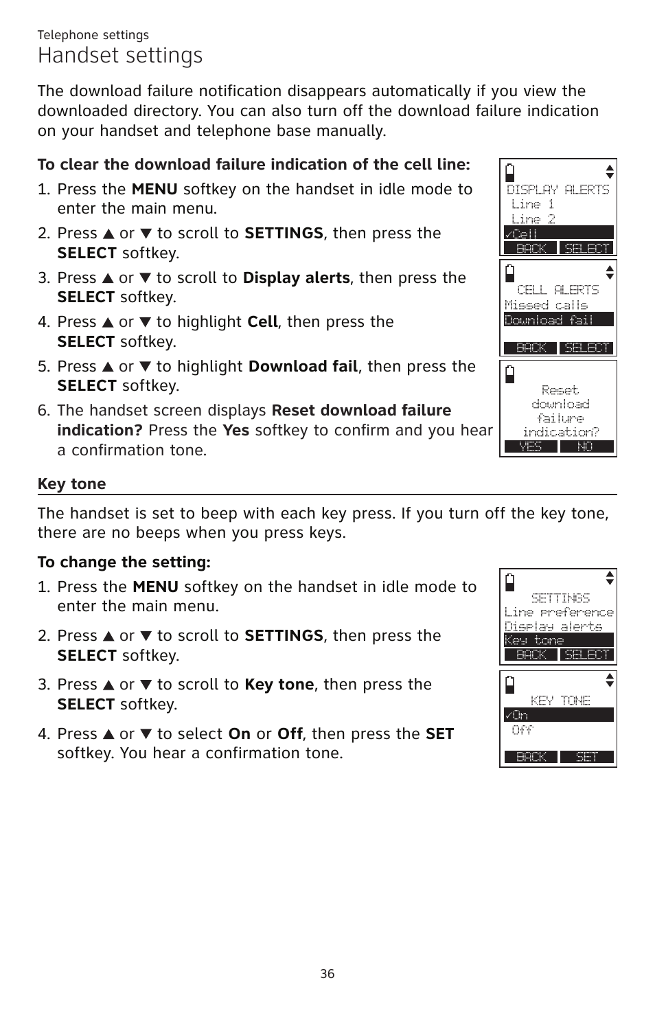 Key tone, Handset settings | AT&T TL86109 User Manual | Page 42 / 166