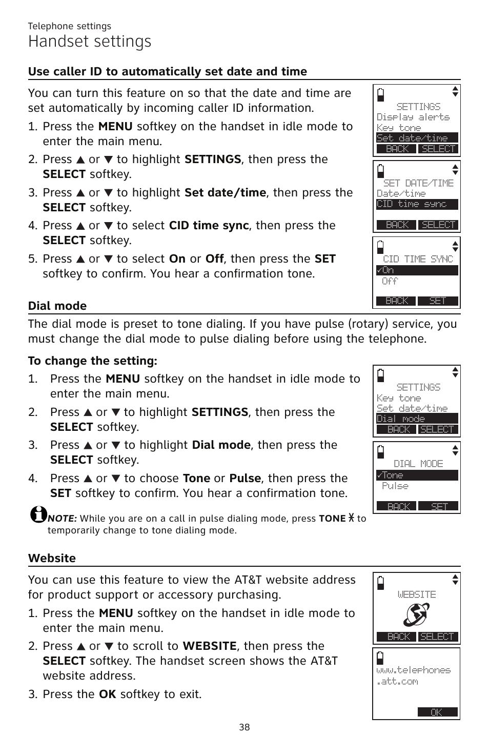 Handset settings | AT&T TL86109 User Manual | Page 44 / 166