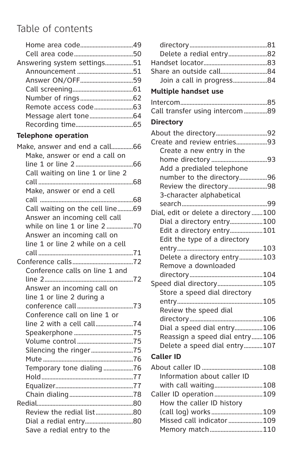 AT&T TL86109 User Manual | Page 5 / 166