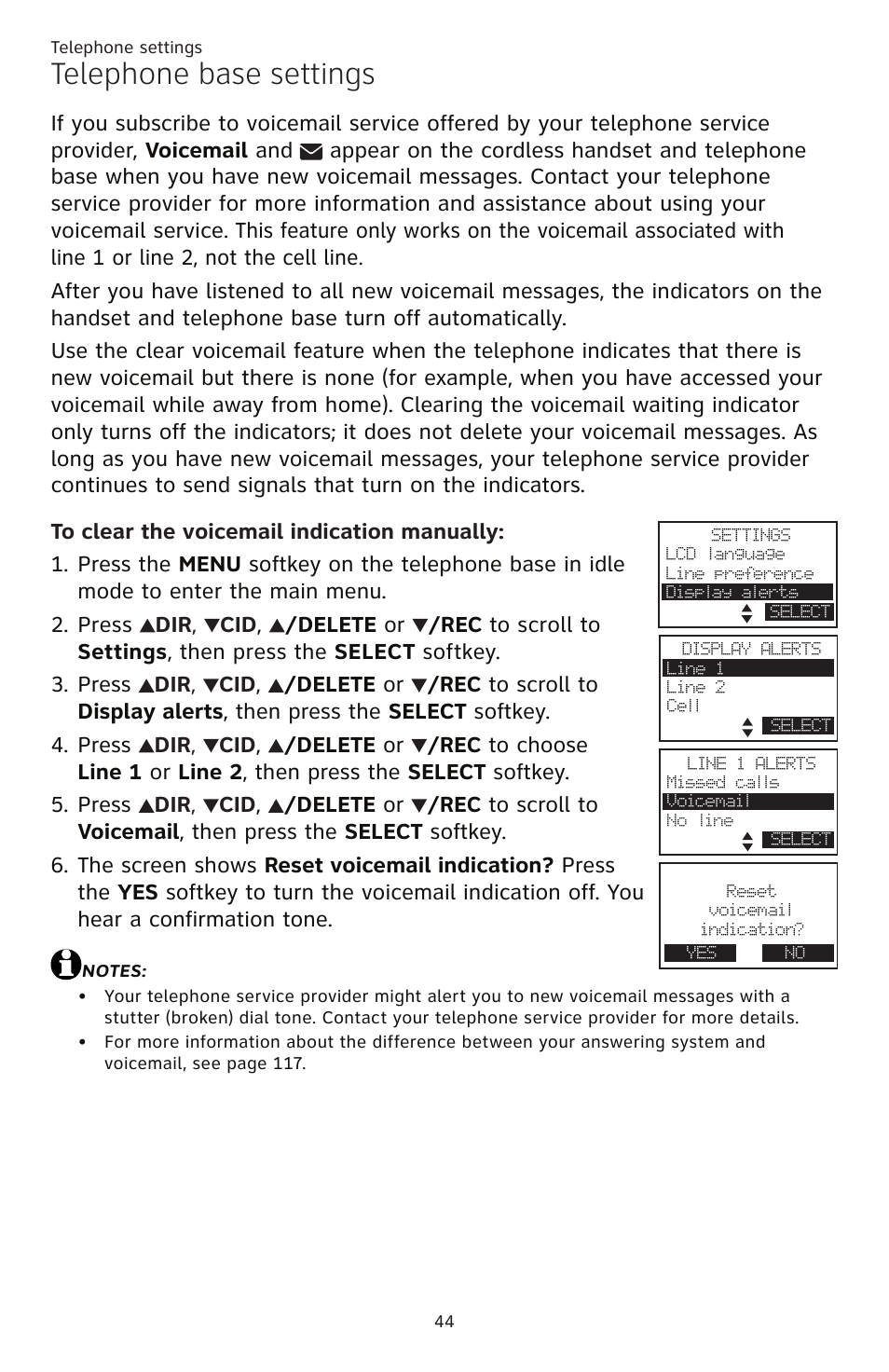 Telephone base settings | AT&T TL86109 User Manual | Page 50 / 166