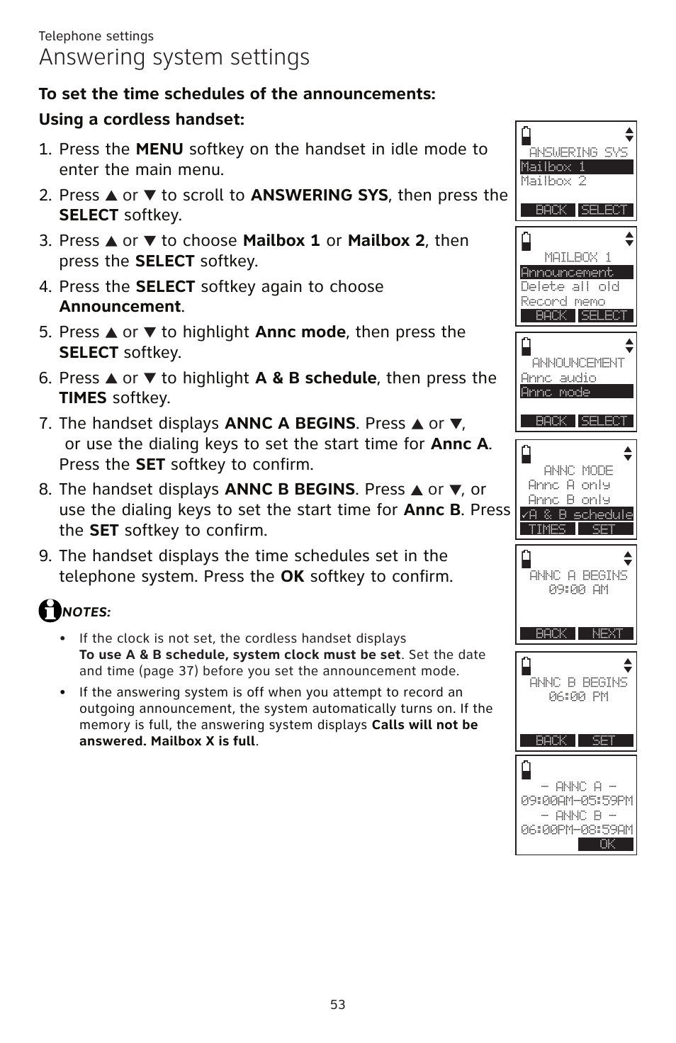 Answering system settings | AT&T TL86109 User Manual | Page 59 / 166