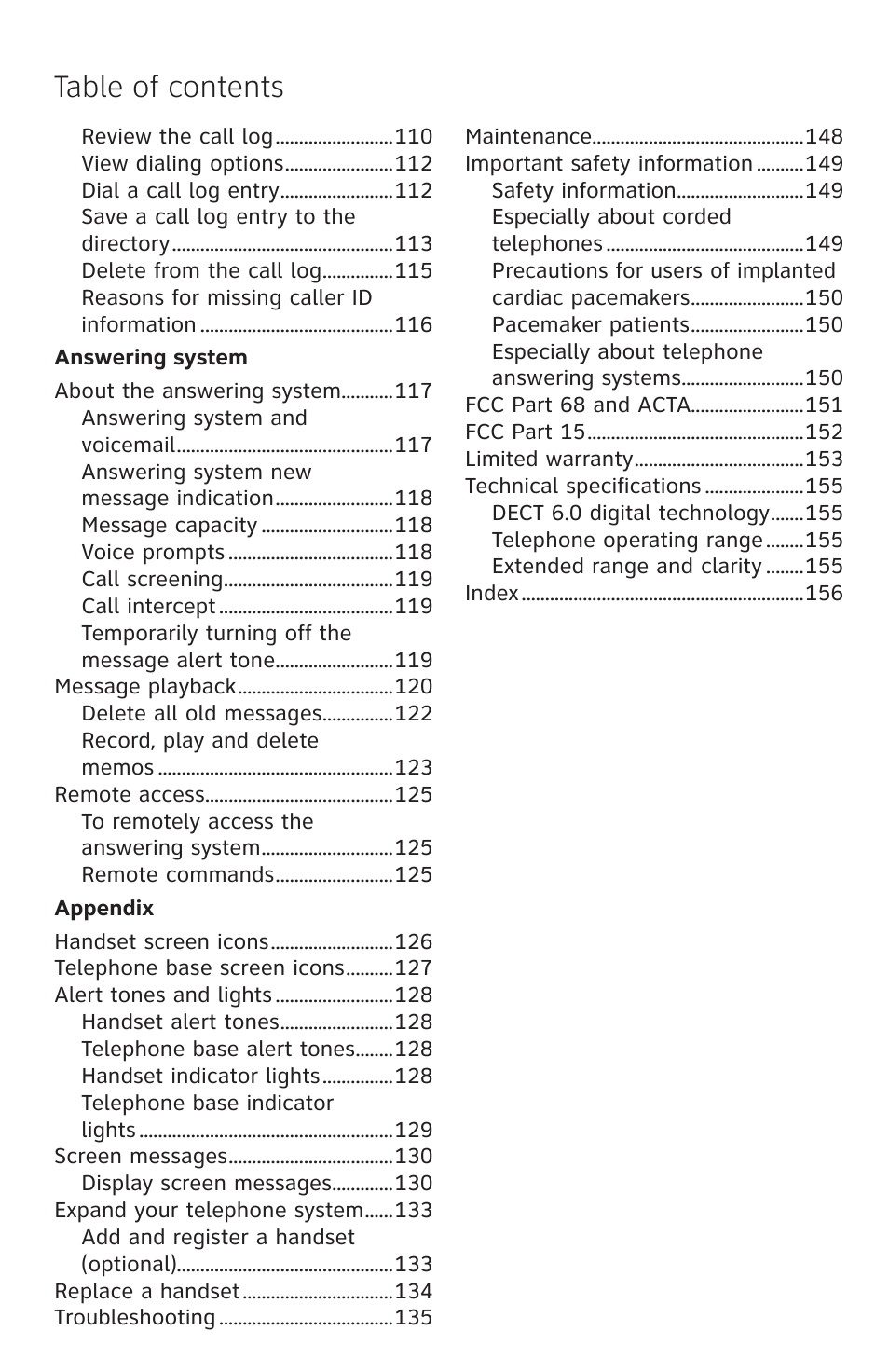 AT&T TL86109 User Manual | Page 6 / 166