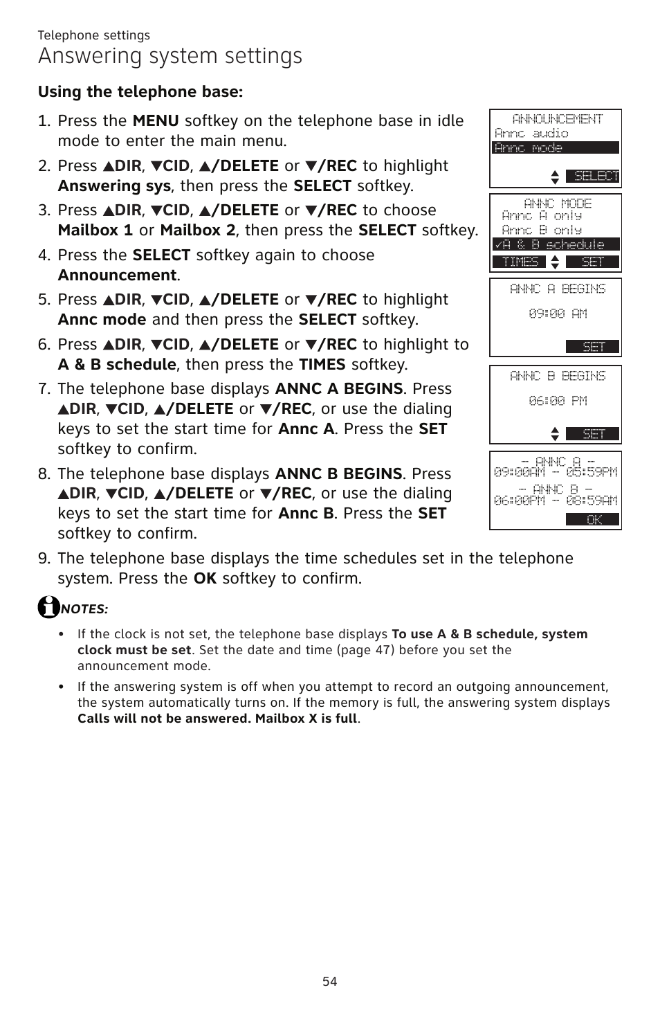 Answering system settings | AT&T TL86109 User Manual | Page 60 / 166
