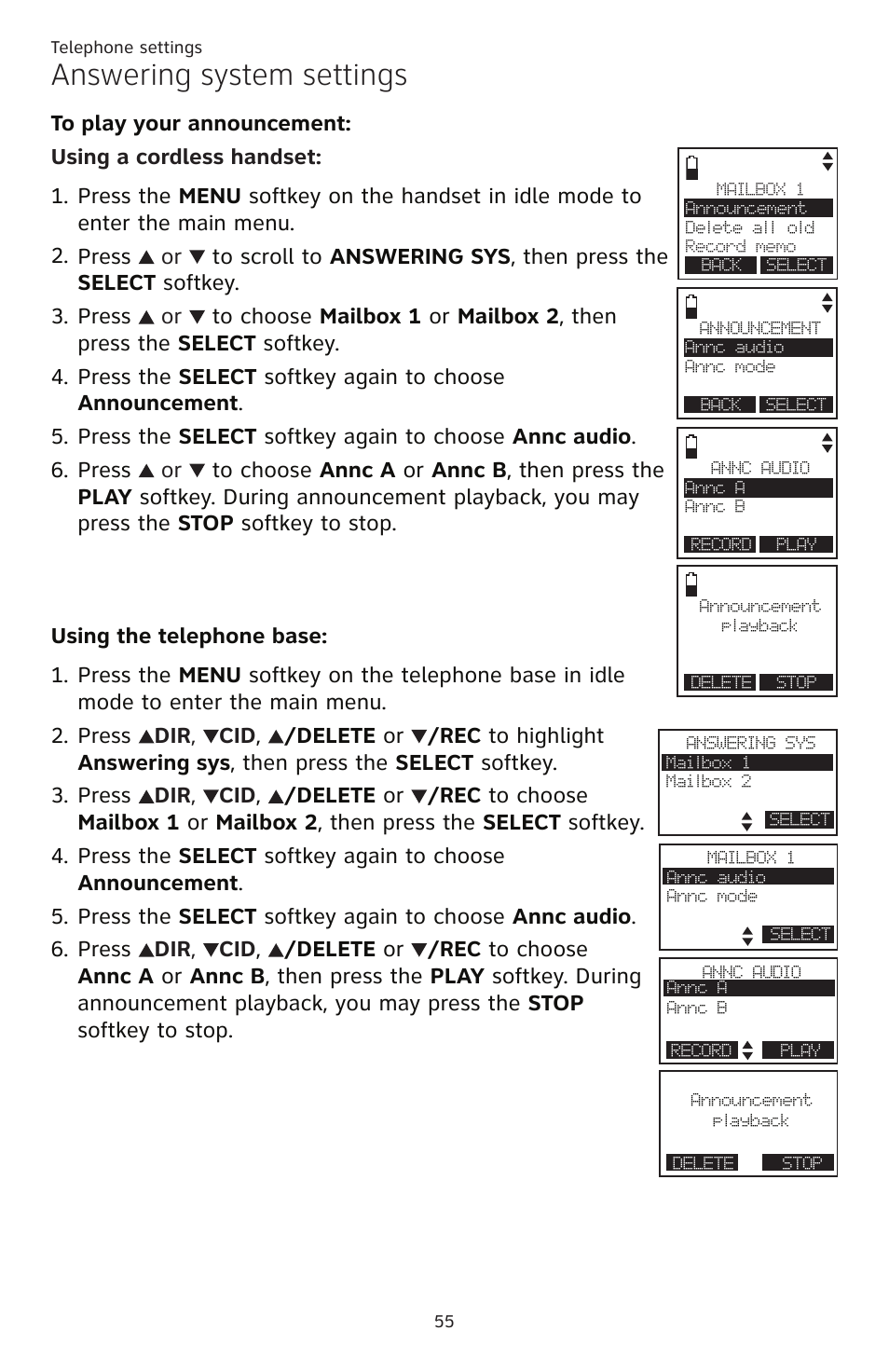 Answering system settings | AT&T TL86109 User Manual | Page 61 / 166