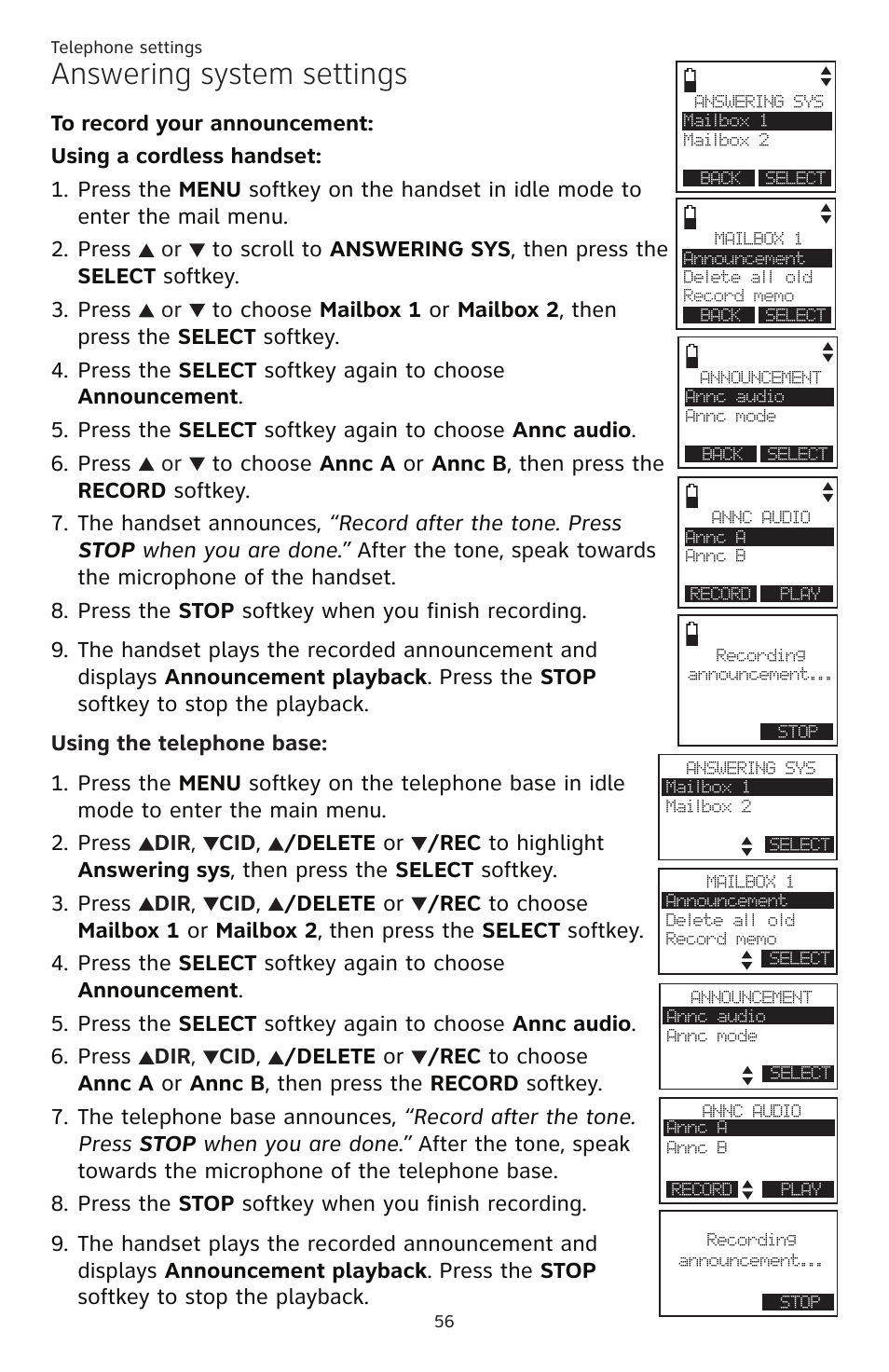 Answering system settings | AT&T TL86109 User Manual | Page 62 / 166