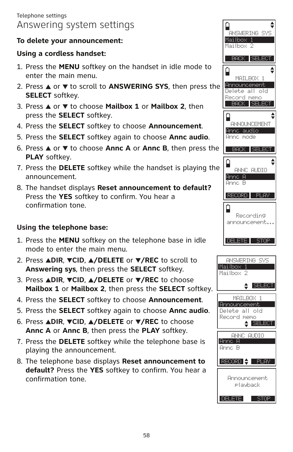 Answering system settings | AT&T TL86109 User Manual | Page 64 / 166