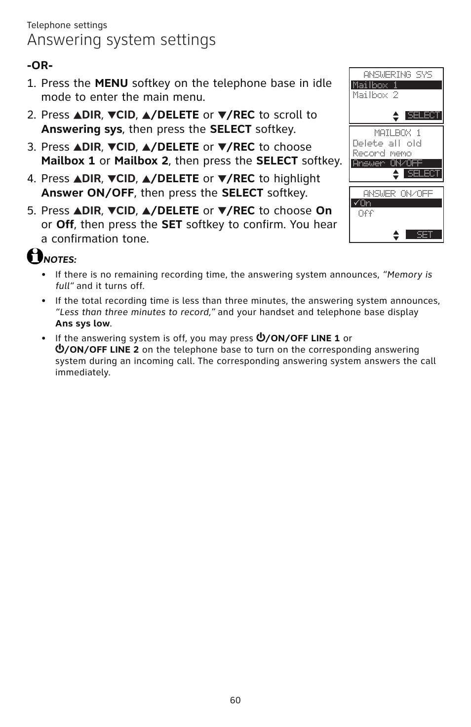 Answering system settings | AT&T TL86109 User Manual | Page 66 / 166