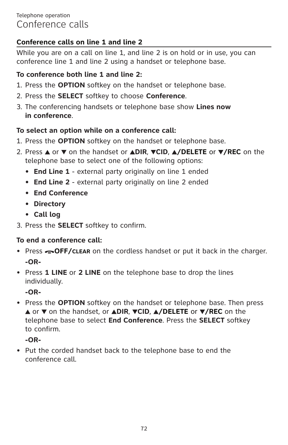 Conference calls, Conference calls on line 1 and line 2 | AT&T TL86109 User Manual | Page 78 / 166