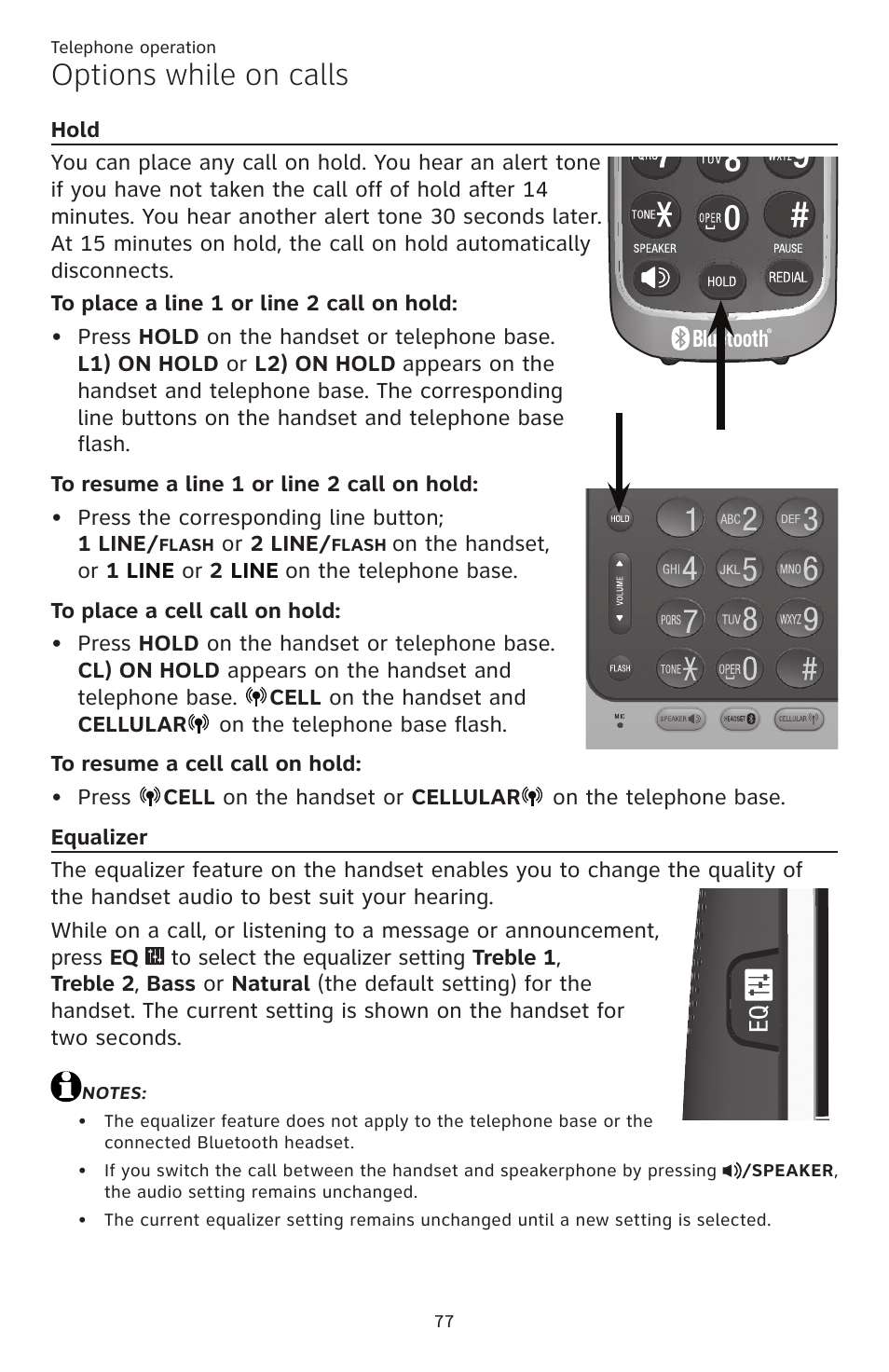 Hold equalizer, Options while on calls | AT&T TL86109 User Manual | Page 83 / 166
