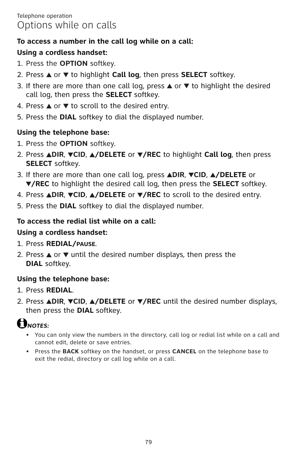 Options while on calls | AT&T TL86109 User Manual | Page 85 / 166