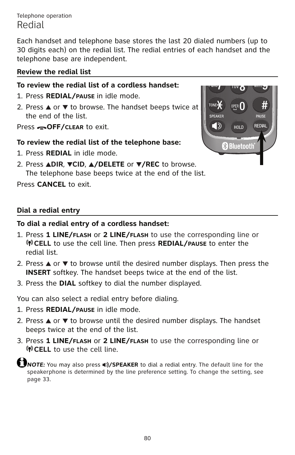 Redial, Review the redial list dial a redial entry | AT&T TL86109 User Manual | Page 86 / 166