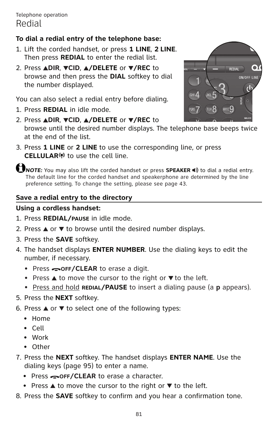 Save a redial entry to the, Directory, Redial | AT&T TL86109 User Manual | Page 87 / 166