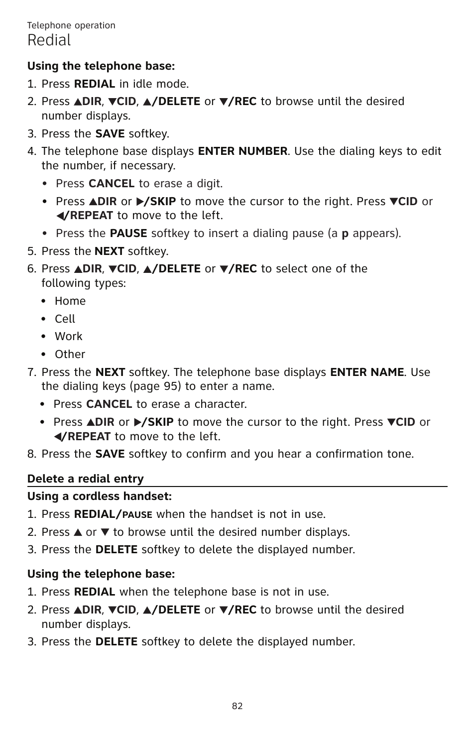 Delete a redial entry, Redial | AT&T TL86109 User Manual | Page 88 / 166