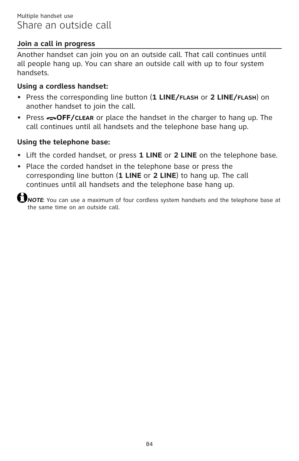 Share an outside call, Join a call in progress | AT&T TL86109 User Manual | Page 90 / 166
