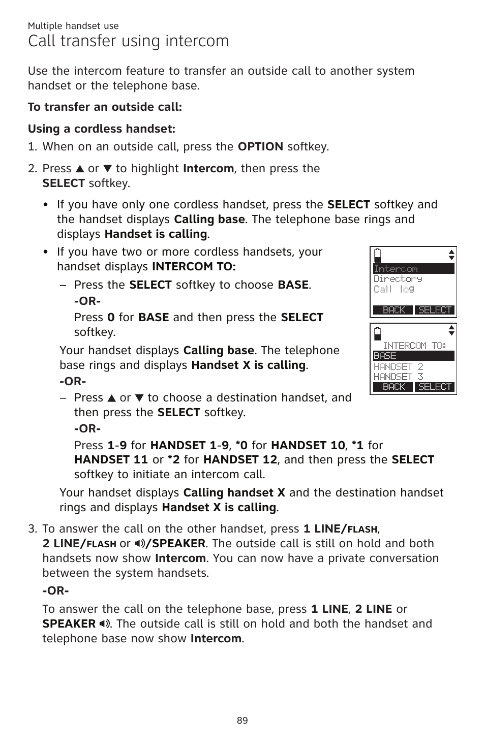Call transfer using intercom | AT&T TL86109 User Manual | Page 95 / 166