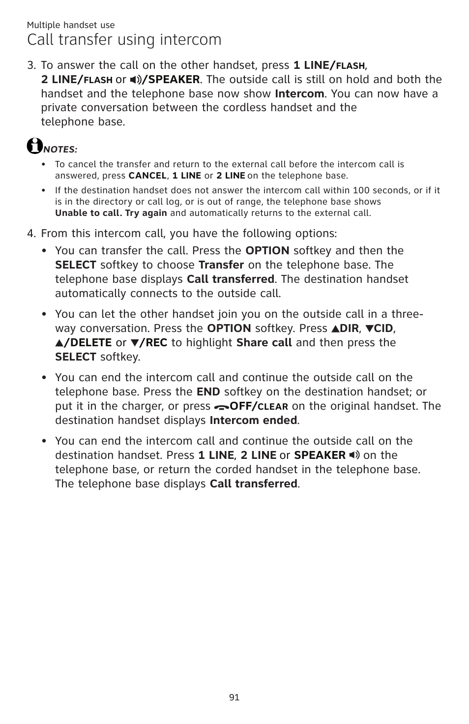 Call transfer using intercom | AT&T TL86109 User Manual | Page 97 / 166