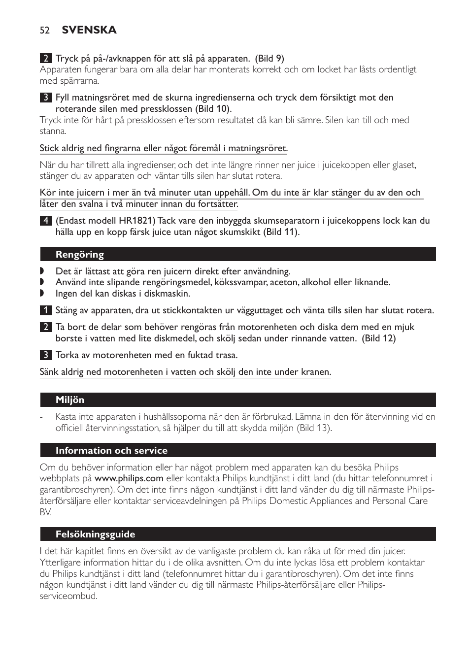 Förbereda apparaten för användning, Ingredienser och tips, Använda apparaten | Philips HR1821 User Manual | Page 52 / 60