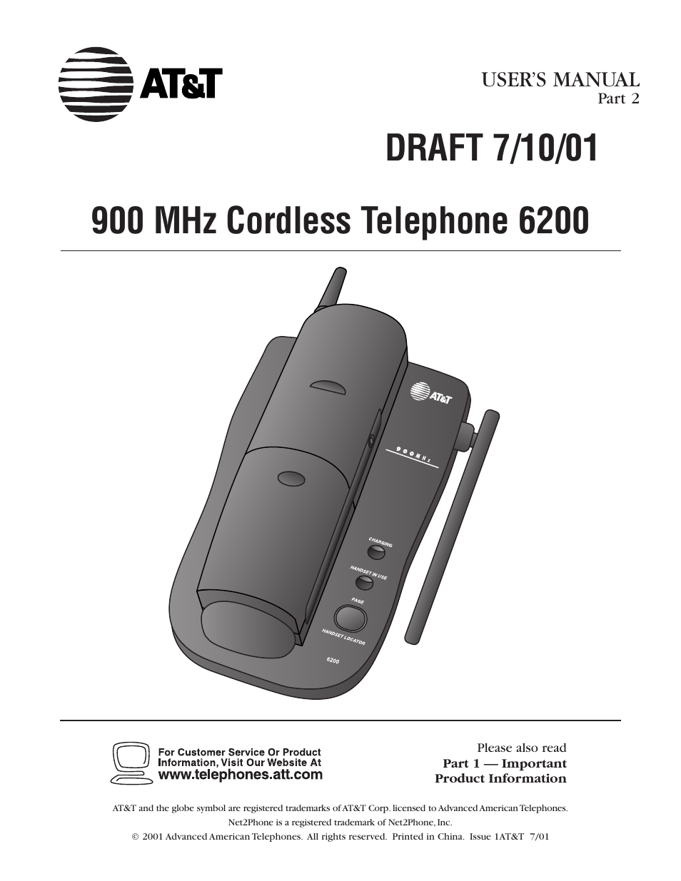 AT&T 6200 User Manual | 8 pages