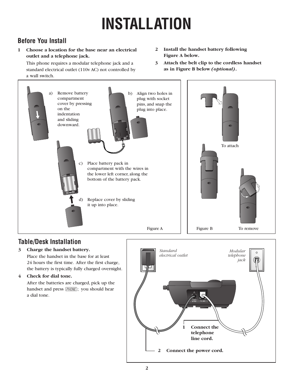 Installation, Table/desk installation, Before you install | AT&T 6200 User Manual | Page 2 / 8