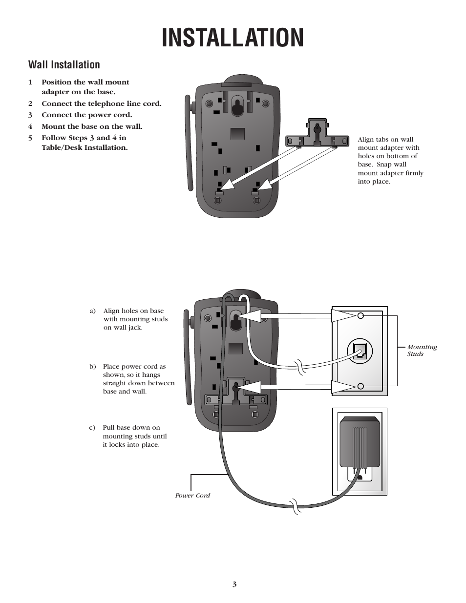 Installation, Wall installation | AT&T 6200 User Manual | Page 3 / 8
