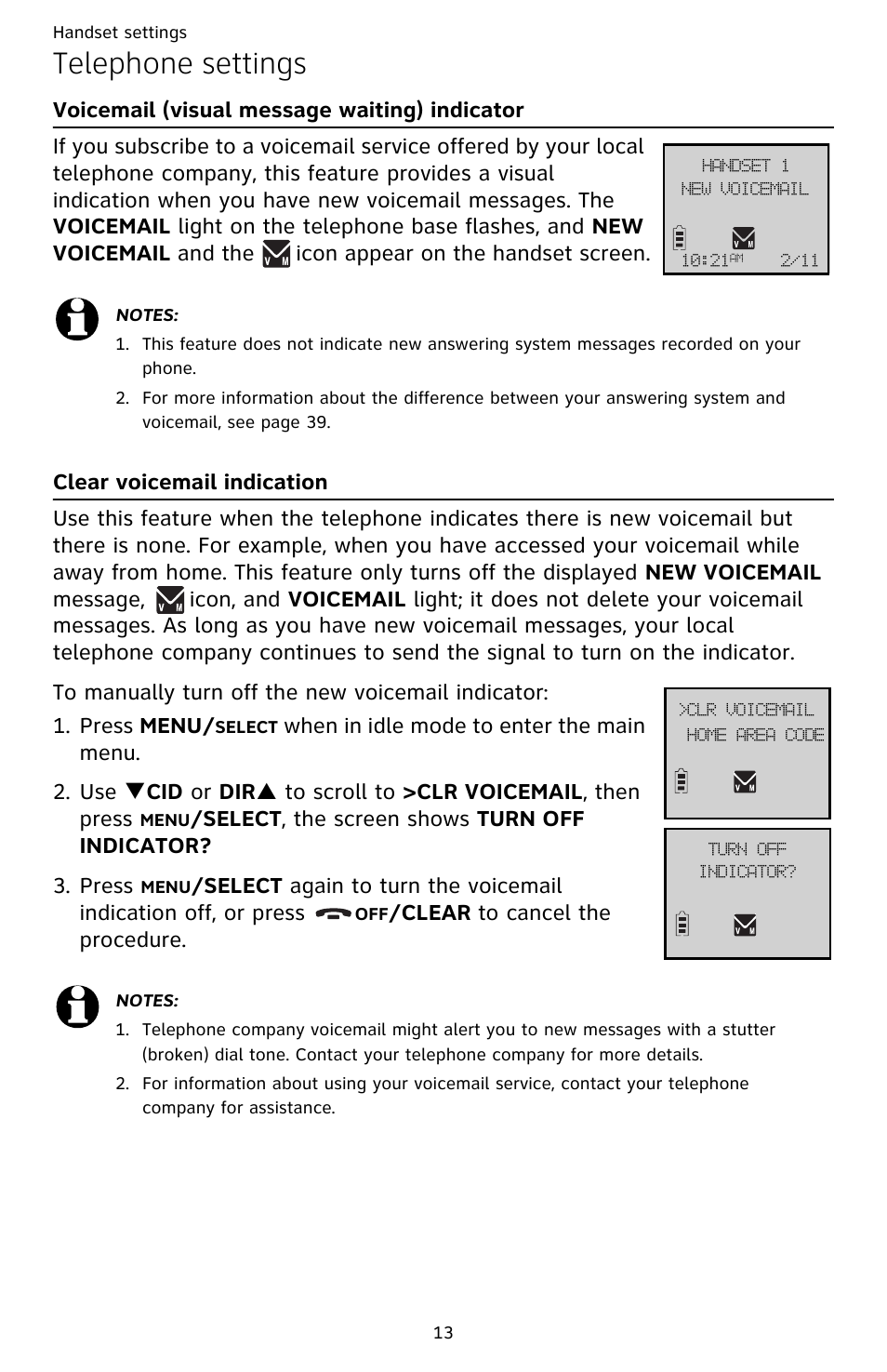 Telephone settings, Clear to cancel the procedure | AT&T CL82609 User Manual | Page 18 / 77