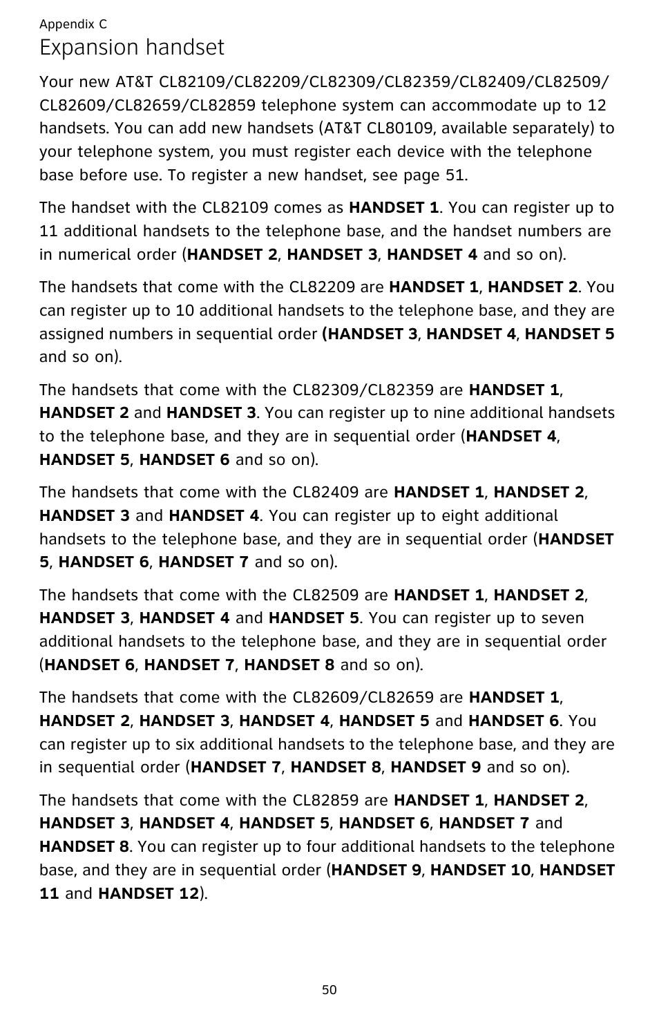 Expansion handset | AT&T CL82609 User Manual | Page 55 / 77