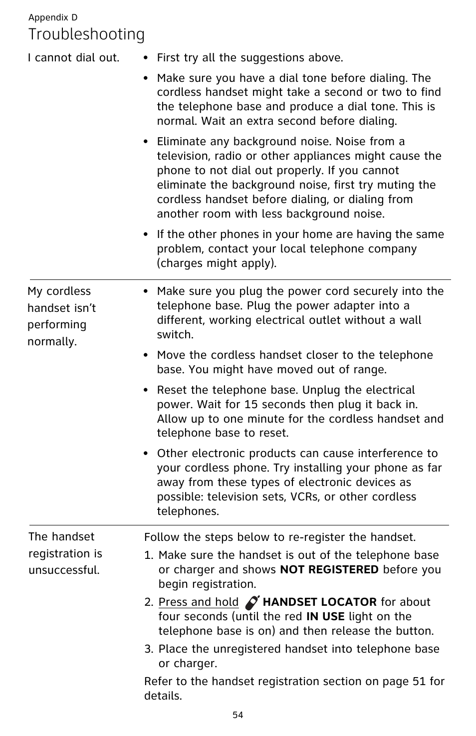 Troubleshooting | AT&T CL82609 User Manual | Page 59 / 77