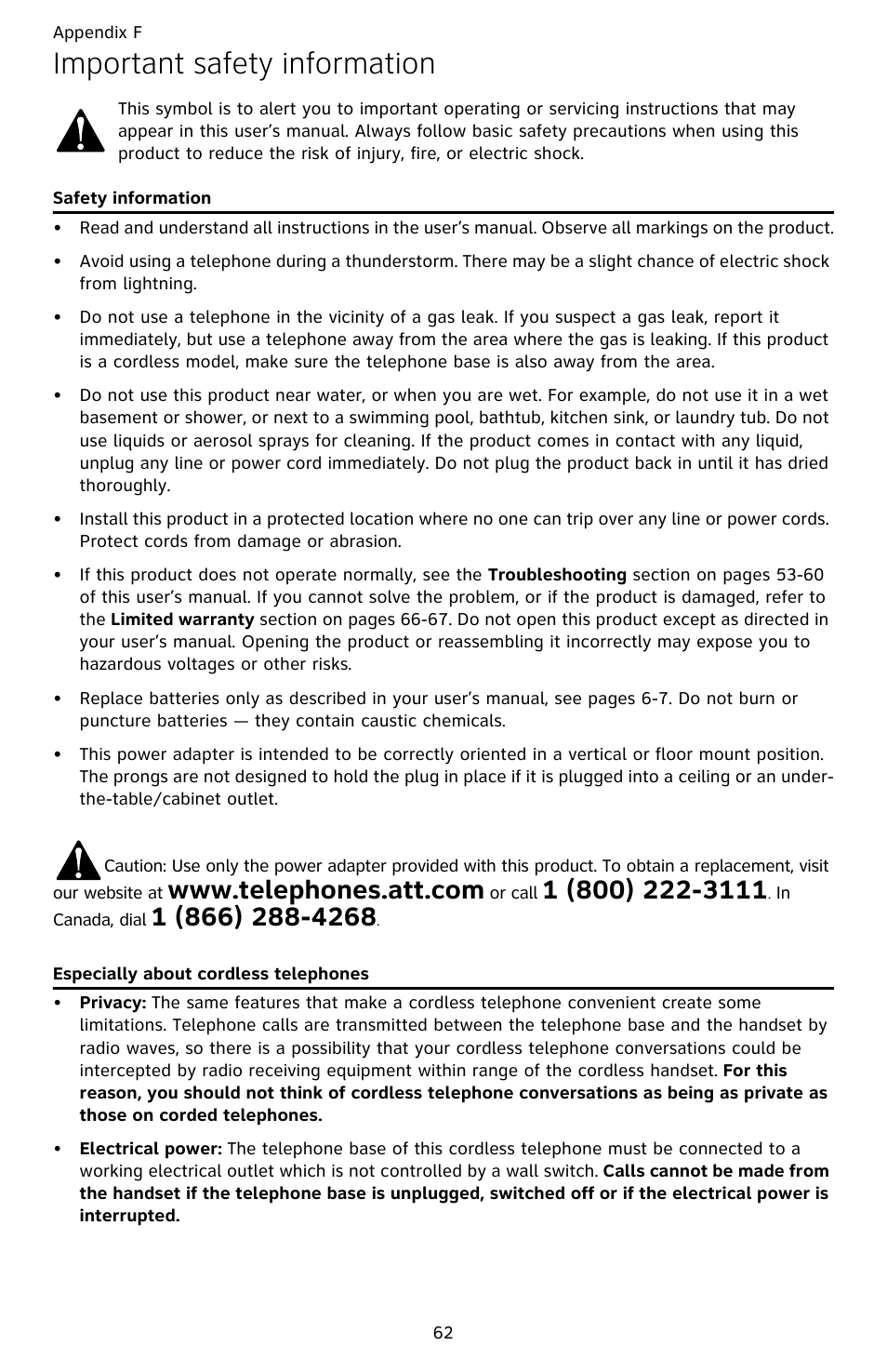 Important safety information | AT&T CL82609 User Manual | Page 67 / 77
