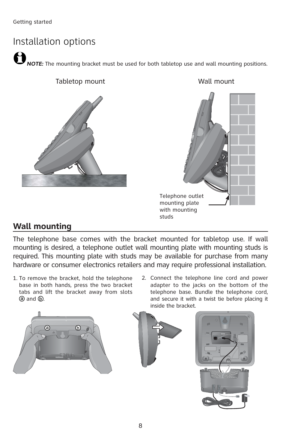 Installation options, Wall mounting | AT&T E1833B User Manual | Page 11 / 55