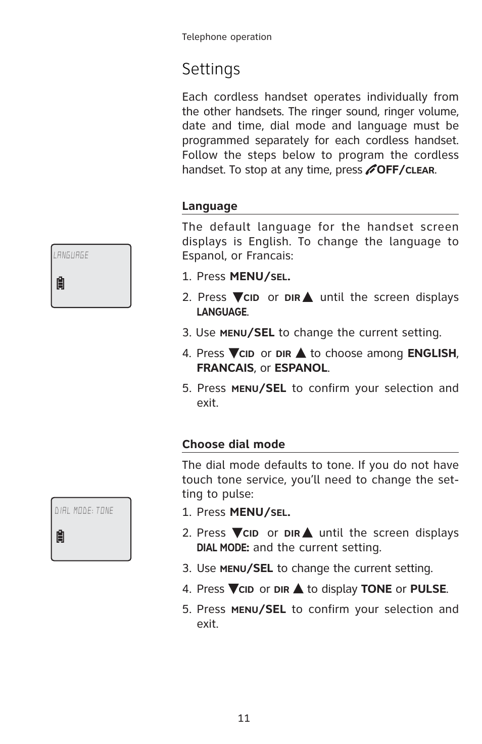 Settings | AT&T E1833B User Manual | Page 14 / 55