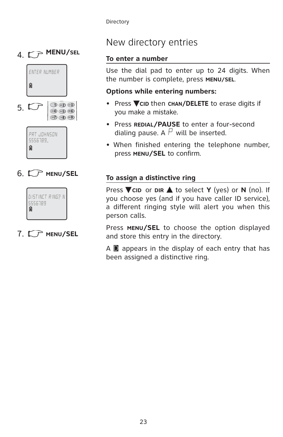 New directory entries | AT&T E1833B User Manual | Page 26 / 55