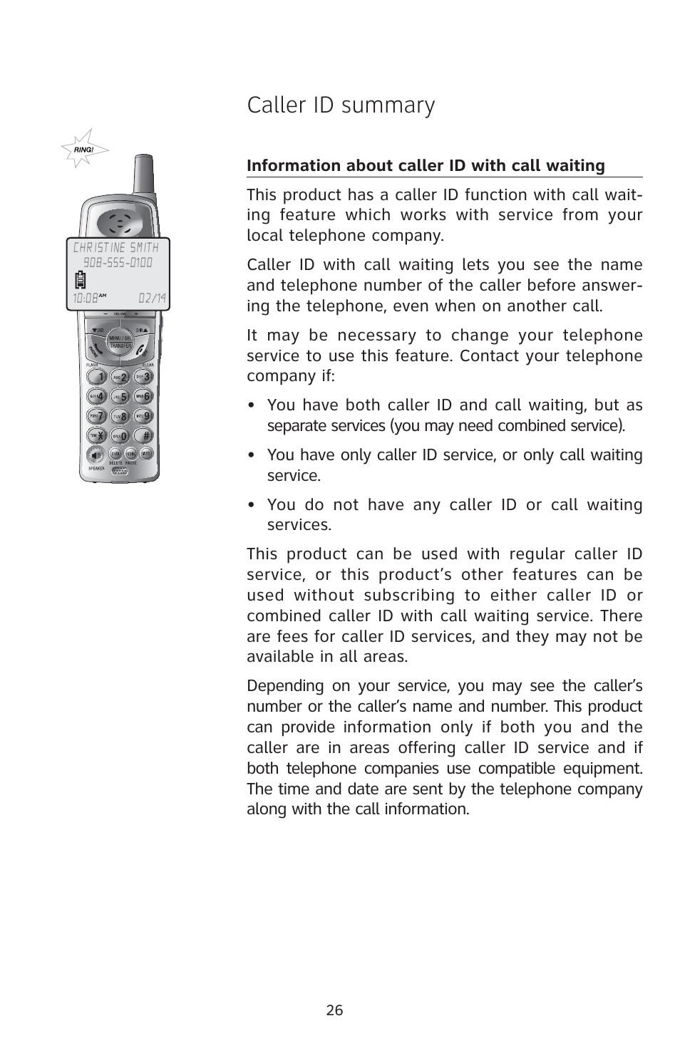 Caller id summary | AT&T E1833B User Manual | Page 29 / 55
